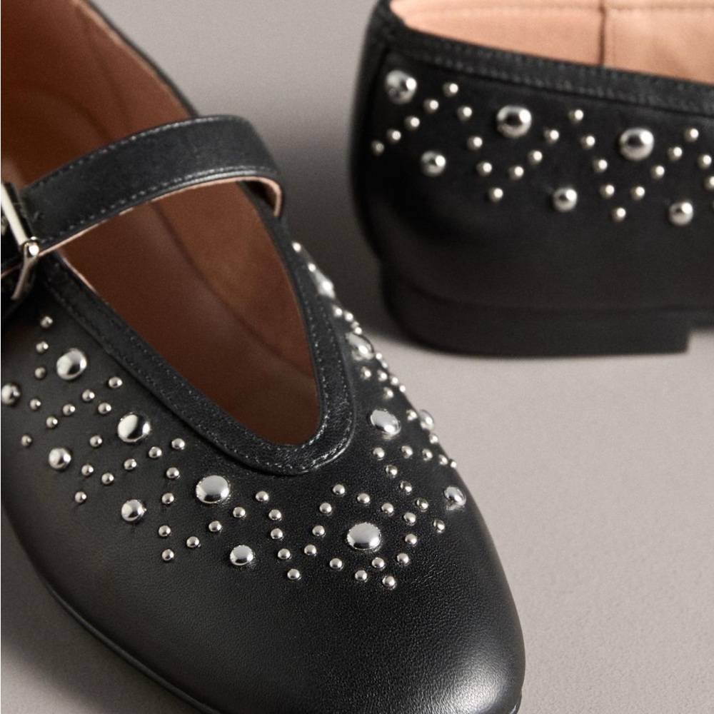 Anthropology Bibi Lou Studded Leather Mary Jane Flats size 10 - Picture 4 of 7